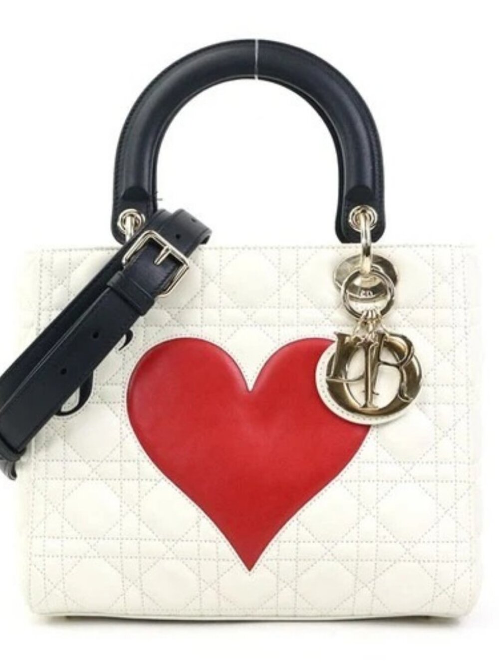 Auth Christian Dior Amour Lady Dior Handbag Shoulder Bag White/Black/Red 90130k